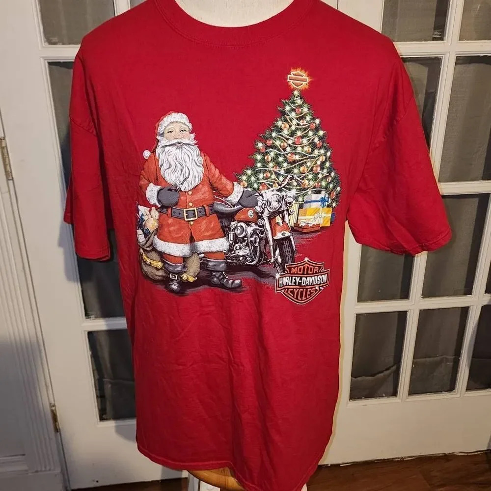Harley Davidson Mens Red Santa Christmas Tee Tshirt 2XL